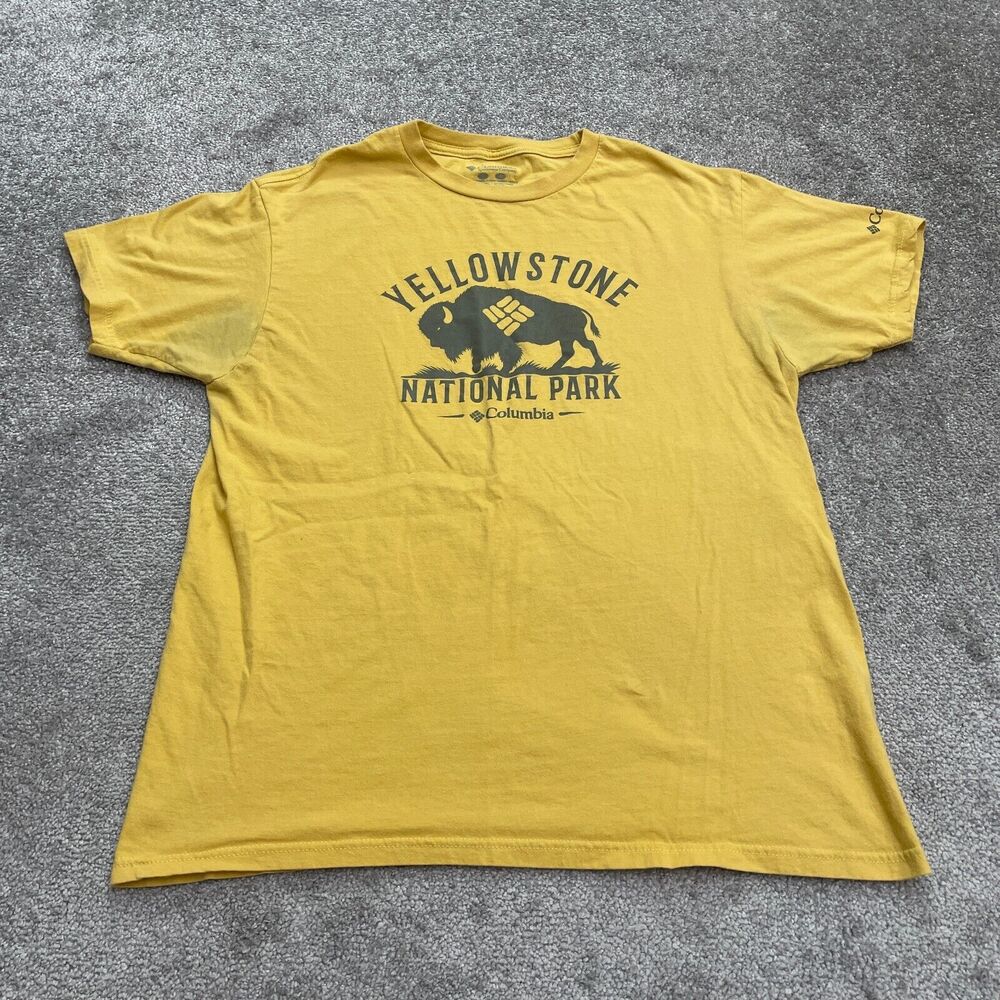 Columbia Graphic T-Shirt Mens Large Yellow Crew Neck Short Sleeve Casual Cotton